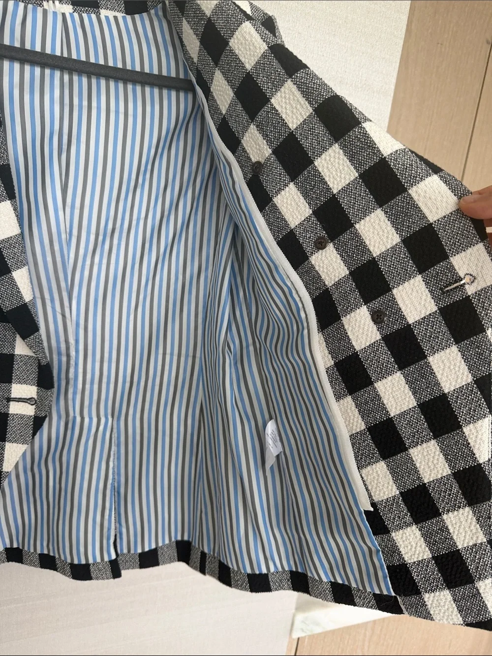Veronica Beard Black & White Checked Double-Breasted Blazer
